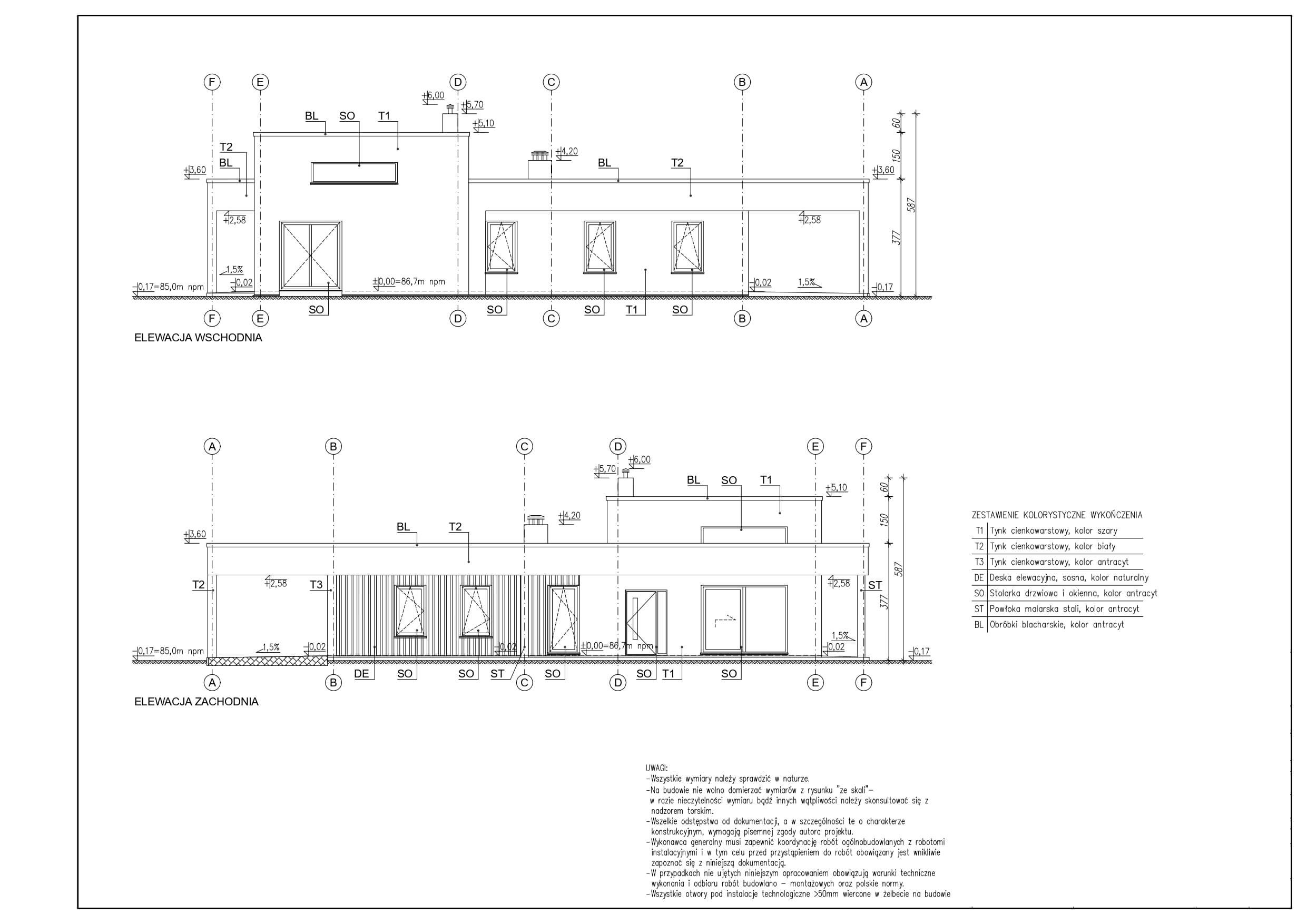 Architektura DWBI – projekt elewacji wschodniej i zachodniej